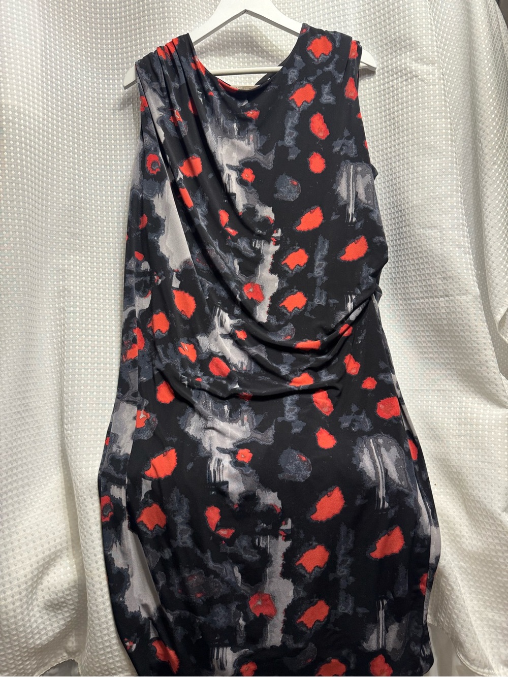 RACHEL Rachel Roy Black One-Shoulder Dress with Red & Gray Abstract Spots